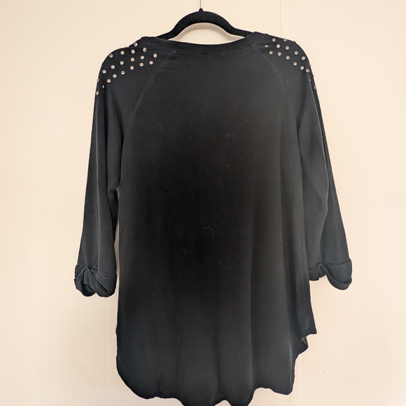 🛍️4 For $15🛍️Black Boxy 3/4 Sleeve Embellished Sweatshirt - Picture 6 of 11